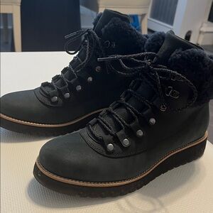 Cole Haan Black Ankle Boots with Fur Trim